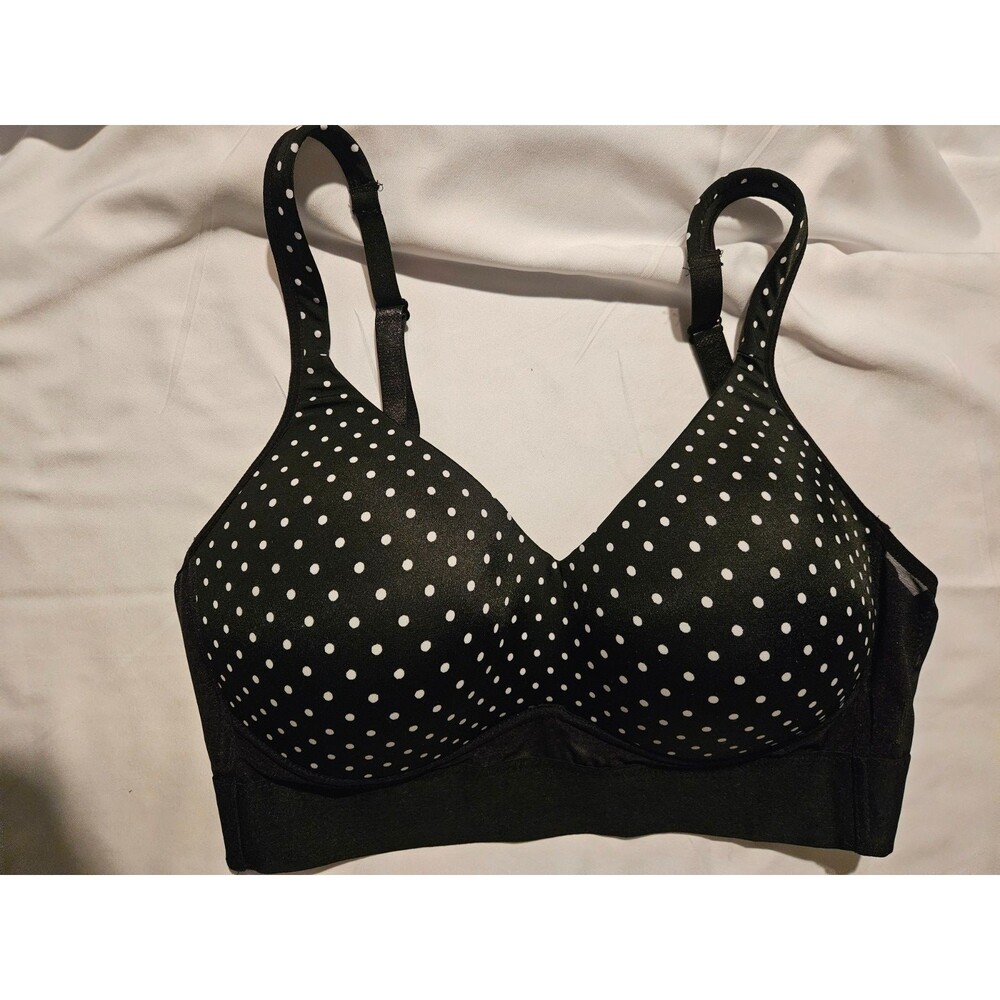 Sz XL Women's Everyday Bra Rhonda 0021 Black & White Polka Dot Wireless Padded